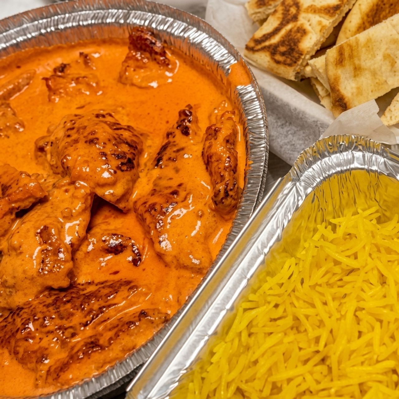 Buttered Chicken with Seasoned Yellow Rice & Pita
